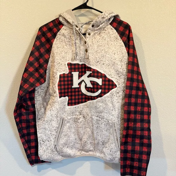 Kansas City Chiefs Hoodie Plaid Sleeve Womens M L NWT Game Day Sweatshirt - Image 2