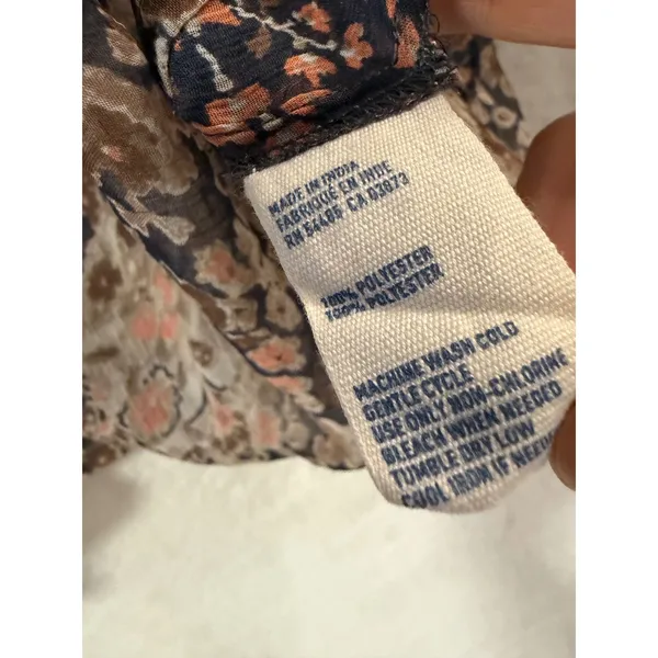 American Eagle Floral Peasant Blouse Small Navy Peach Sheer V-Neck Boho Top 5112 - Image 6