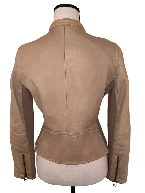 J.Crew Collection Genuine Leather Moto Jacket Beige Taupe Size 4 - Image 2