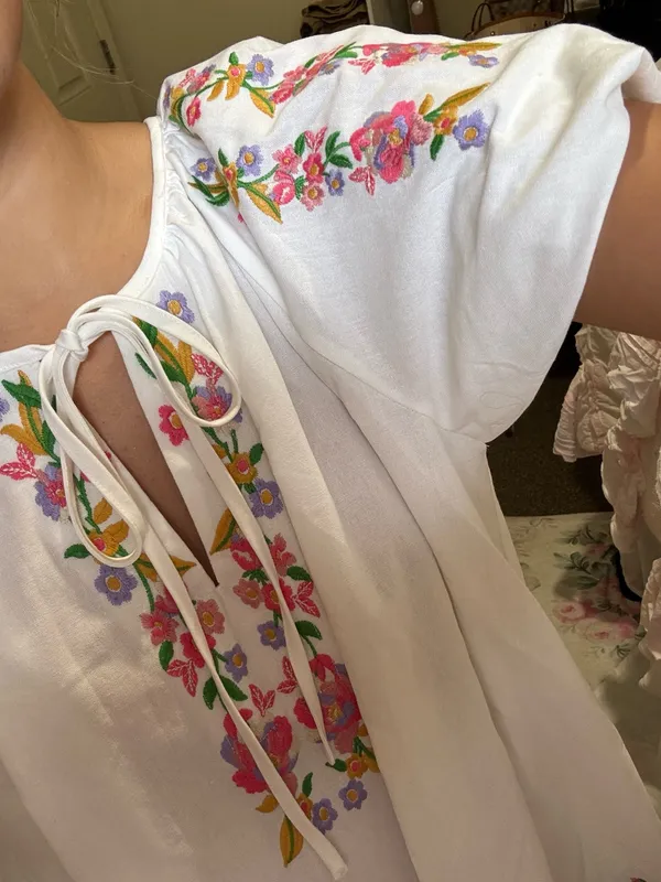 White Floral Embroidered Dress - Image 2