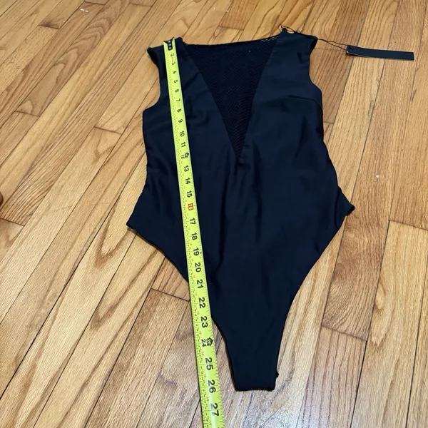 Carbon38 NWT Black Mesh Plunge Bodysuit Size Small - Image 5