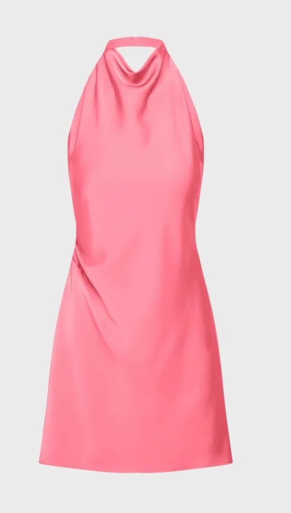 Aritzia Satin Halter Audience Dreamhouse Pink Mini Dress - Image 2