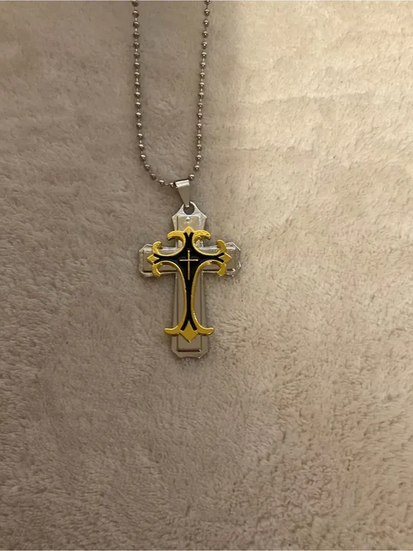 Two-Tone Cross Pendant Necklace in Silver and Yellow - Image 2