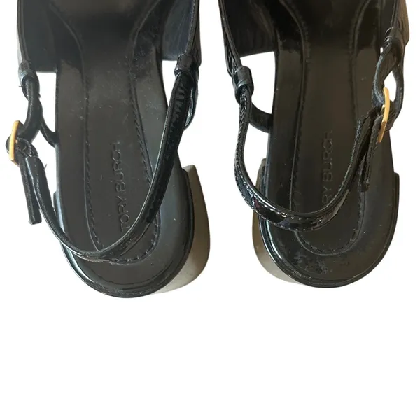 Tory Burch‎ Georgia Black Patent Slingback Block Heel Pumps Size 8.5 - Image 4