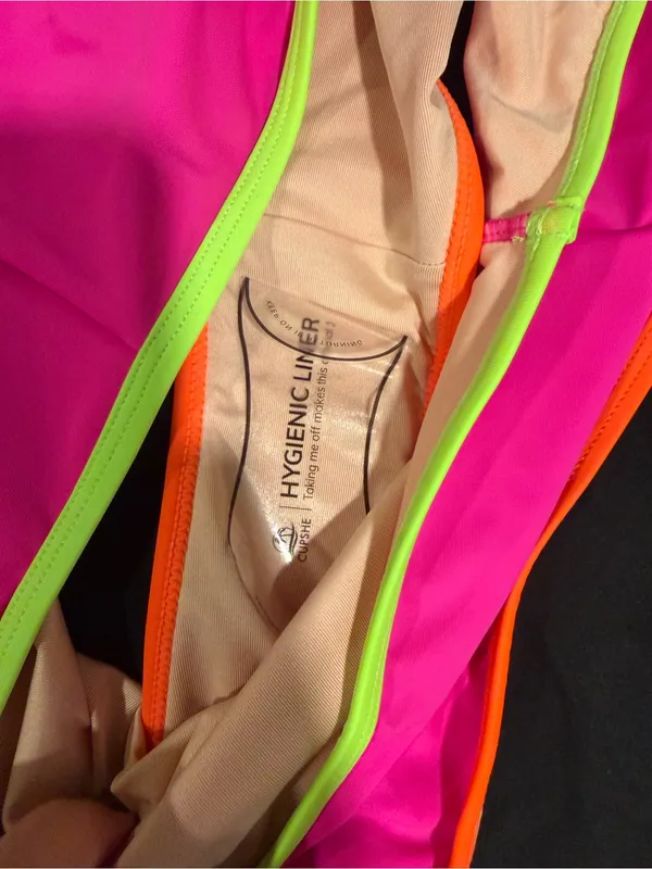 Cupshe Neon Colorblock Bikini Top and High Waisted Bottoms Size L NWT - Image 6