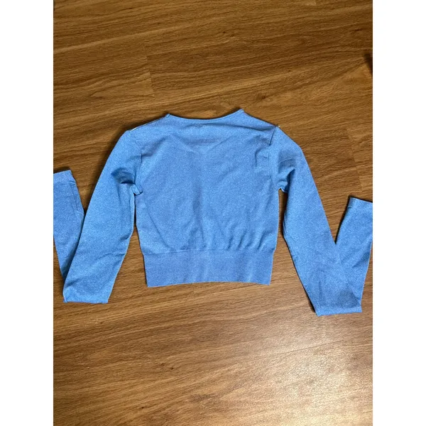 PrettyLittleThing PLTSPORT Women Blue Seamless‎ Long Sleeve Crop Athletic Sz M - Image 3