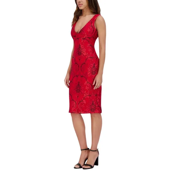 Siena Womens V-Neck Embroidered-Mesh Sleeveless Dress SATP1831 Red / Black 14 - Image 7