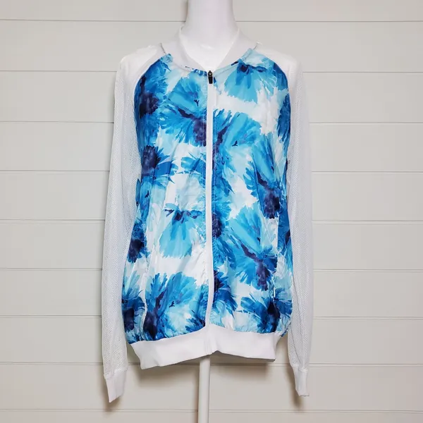 Fabletics Sporty‎ Windbreaker Jacket, Blue and White Size L - Image 2