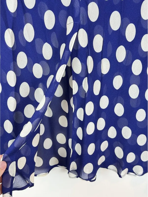 J.Crew New Gwyneth Midi Slip Skirt S Navy White Polka Dot Viscose Chiffon CI644 - Image 9