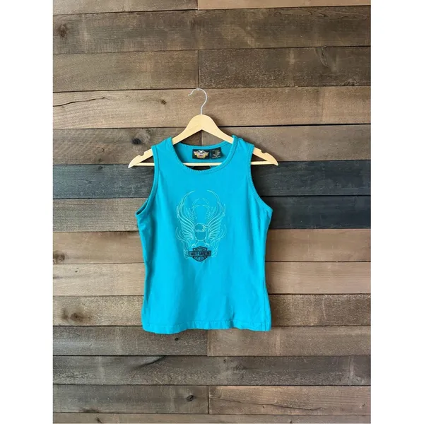 Vintage Harley Davidson Eagle Tank Top Turquoise Y2K Biker Tank - Image 7