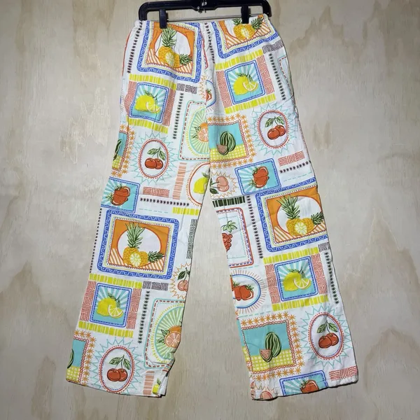 Cali 1850 Womens M Fruit Print Linen Blend Wide Leg Pull On Beach Resort Pants - Image 7