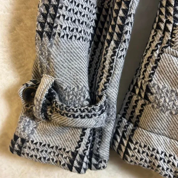 Hurley‎ Women Small Grey Black Plaid Double Breasted Pea Coat Jacket Cotton Knit - Image 6