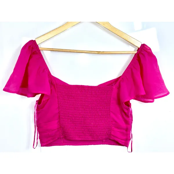Abercrombie & Fitch Pink Smocked Off Shoulder Ruffle Sleeve Crop Top Womens Sz M - Image 3