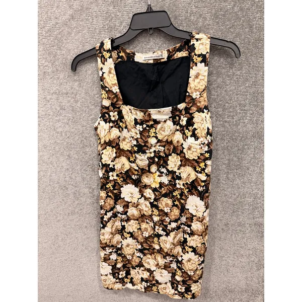 Abercrombie & Fitch Women Dress MT Brown Floral Linen Blend Square Neck Mini - Image 3