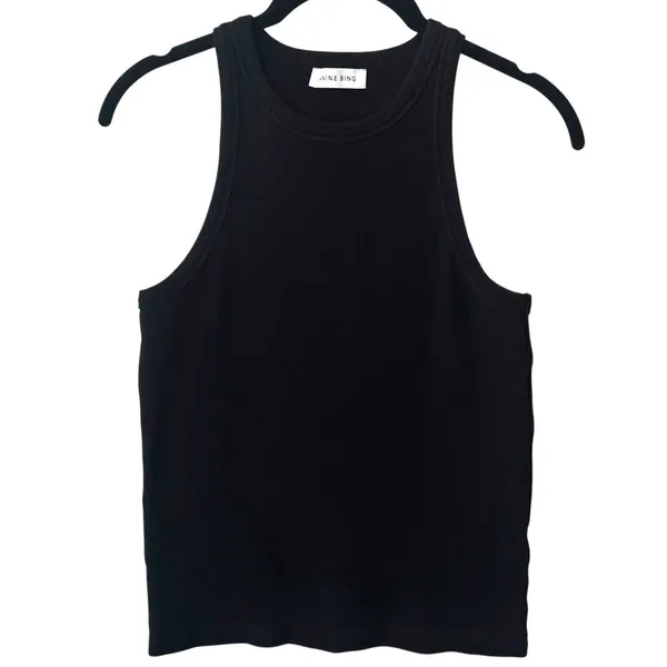 Anine Bing Eva‎ Tank Black Ribbed Capsule Minimalist Old Money Luxury L - Image 2