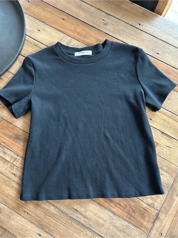 Perfect White Tee Katz Black Ribbed Cotton T Shirt L - Image 4