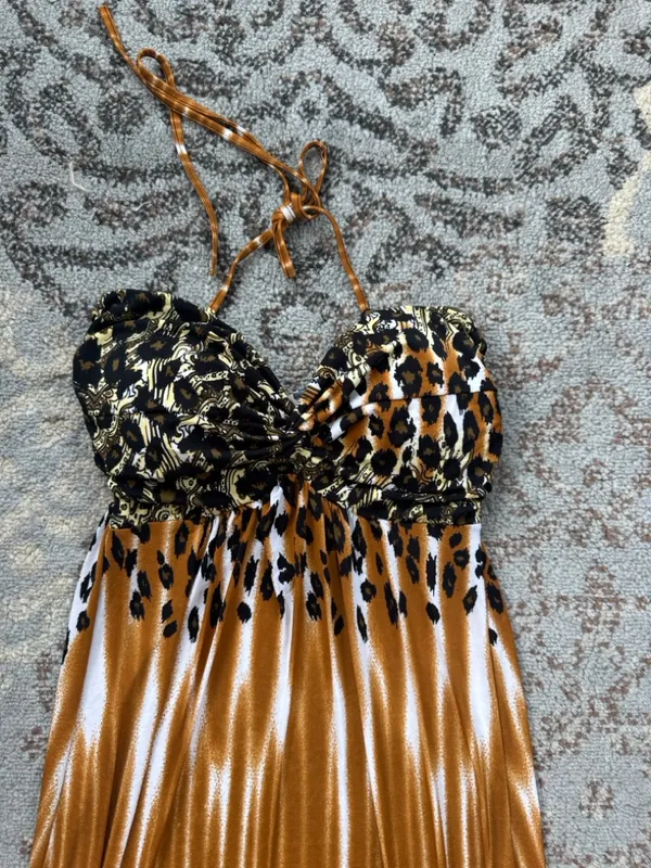 Chesley Y2K Halter Leopard Paisley Print Maxi Dress Small - Image 3