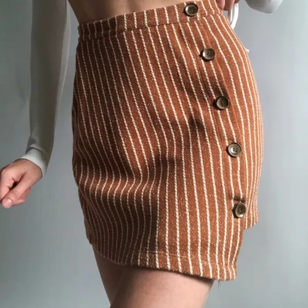 NWT Urban Outfitters Size M Brown and White Pinstriped asymmetrical mini skirt - Image 4