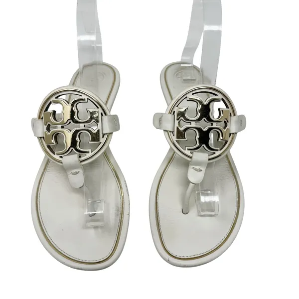Tory Burch Miller Ivory Leather Logo Medallion Flat Sandals Size 9.5 - Image 2