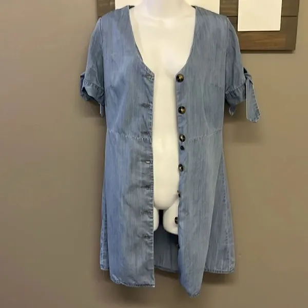 Blue Pair by Francesca’s Lyocell Short Sleeve Button Down Mini Dress- Medium - Image 3