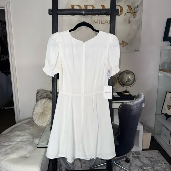 Aritzia Sunday Best 4 Tinsley Sweetheart Mini Dress White Puff Sleeve Fit Flare - Image 14