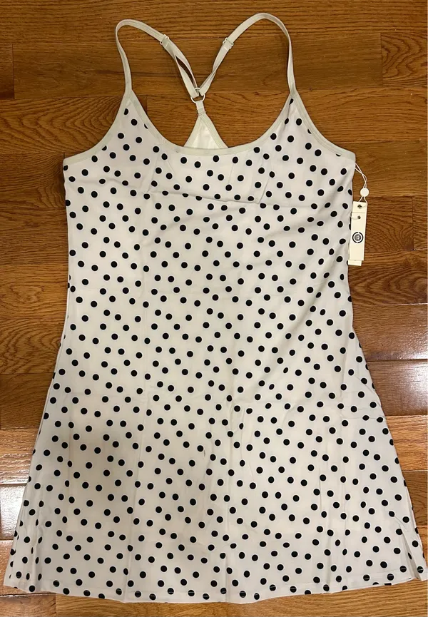 Max Studio Performance Sport Polka Dot Scoop Neck Beige/Black athletic Dress - Image 7
