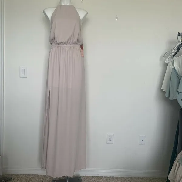 NEW Show ME YOUR MUMU off back HALTER maxi DRESS SMALL BEIGE bridesmaid - Image 3