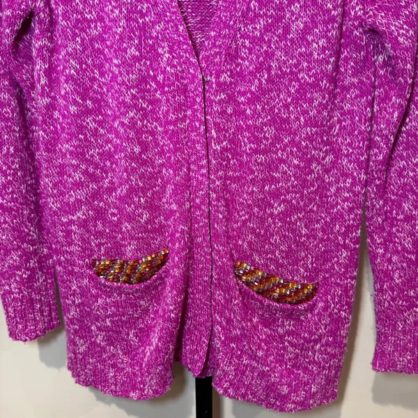 Le Superbe Silk Cashmere Beaded Pocket‎ Cardigan Sweater Fuchsia Space Dye Small - Image 4