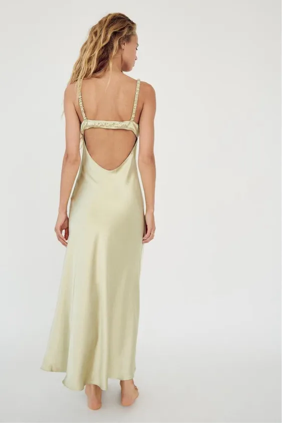 Zara dress maxi Midi sage olive green satin Lingerie Effect Wedding Party Coctail - Image 13