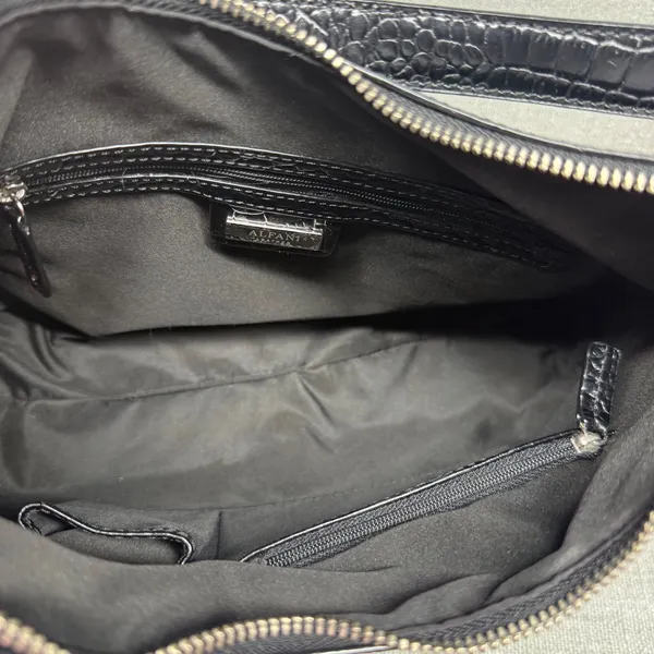 Alfani Black Croc Embossed Leather Shoulder Bag Greenwich Hobo‎ Purse - Image 3