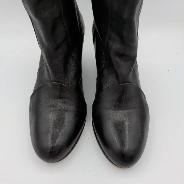 Coclico Black Leather‎ Mid-Calf Boots Block Heel Fold-Over Cuff Spain 37.5 7-7.5 - Image 4