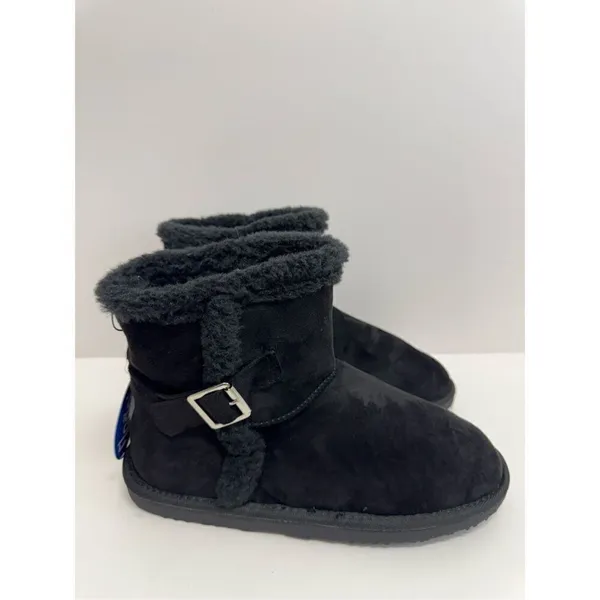 Floopi Mid Calf Winter Boots Size 10 Black Suede Fur Lined Pull On Style‎ NEW - Image 2