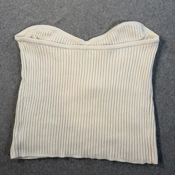 EXPRESS Women's XL Ribbed Knit Strapless Sweetheart Neckline Tube Top Ivory - Image 6