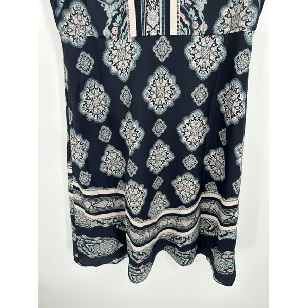 Ann Taylor Medallion Print Sleeveless Blue Cream Shift Dress‎ Women's Size 4 - Image 5