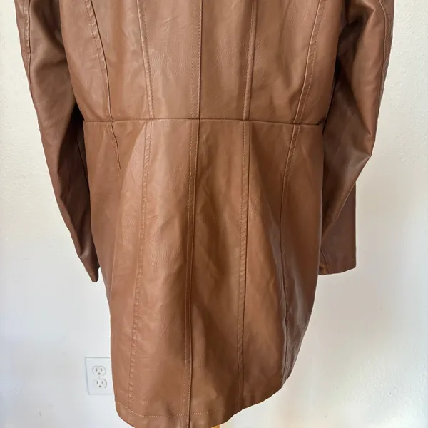 Baccini Brown Faux Leather + Fur Trim Coat - Image 7