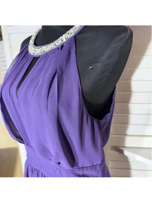 Vintage Y2K chiffon maxi dress prom formal beaded pearls open back whimsigoth M - Image 5