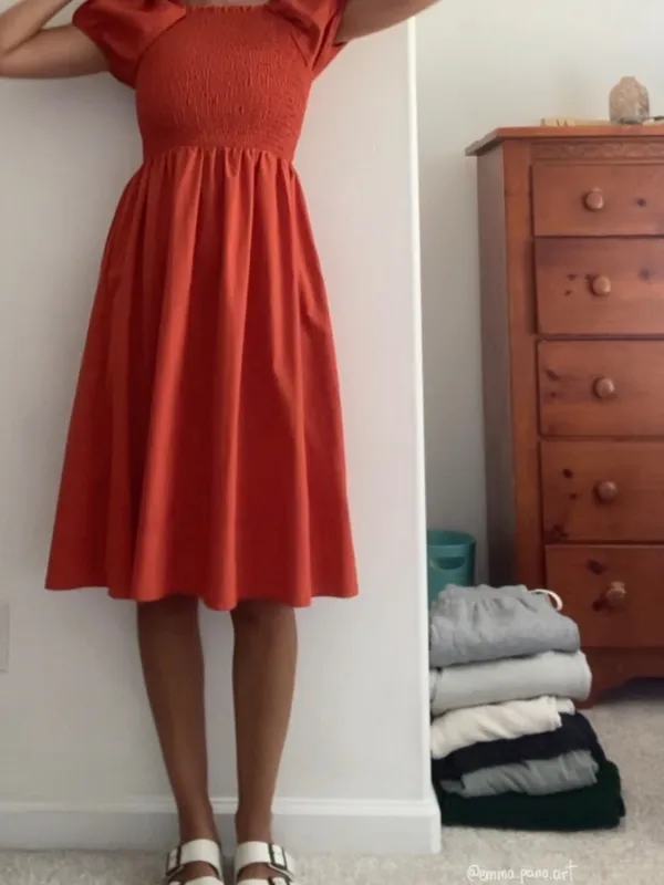 rust orange smocked midi maxi dress Red - Image 2