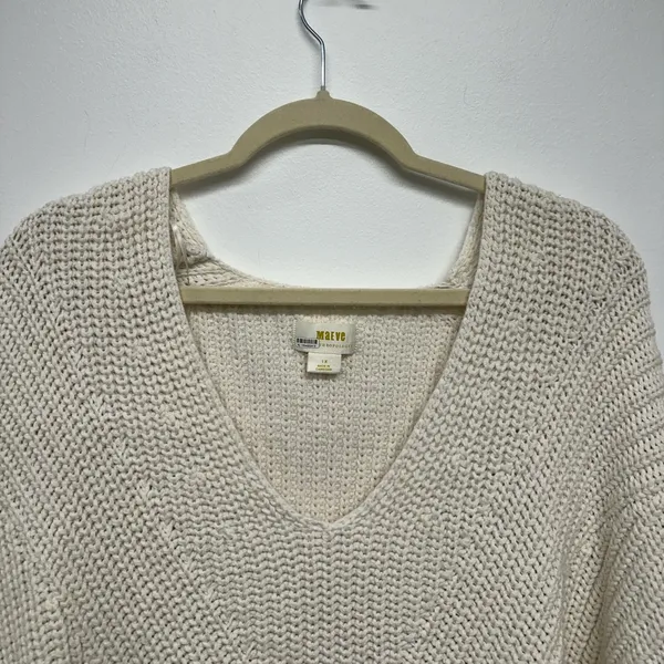 Anthropologie x Maeve V-Neck Sculptured Pullover Sweater - Off White - Image 7
