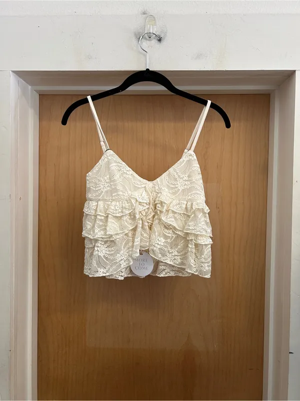NWT! More To Come Marisol Cream Cami Lace Tiered Boho Top - size XS - MSRP $58!! - Image 2