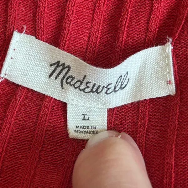 Madewell Scooped Neck Ribbed Cardigan Womens Large Red Academia Layer Y2K Preppy - Image 6