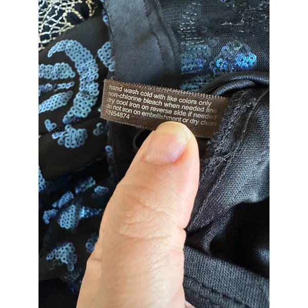 The Limited Cocktail Dress‎ Womens 6 Black Blue Sequin Damask Mesh Illusion Neck - Image 9