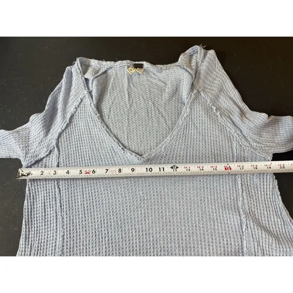 Free People We The Free Laguna Thermal Top XS Dusty Blue Oversized Waffle Knit - Image 9