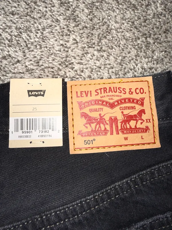 Levi's 501 High Rise Original Shorts Black Distressed Frayed Hem Size 25 - Image 4