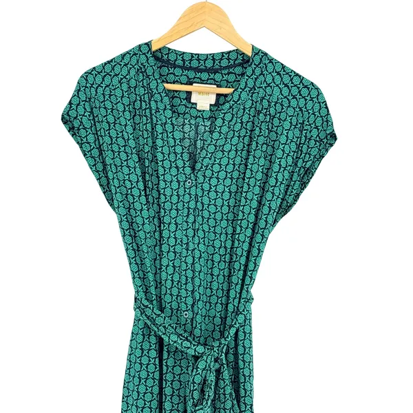 Maeve Anthropologie Jumpsuit Size XS Green Floral Geo‎ Belted Rayon Boho Cropped - Image 3