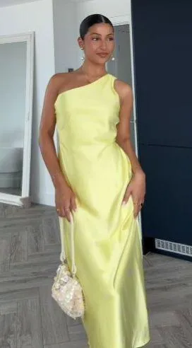Zara maxi dress satin effect formal wedding asymmetrical lemon yellow wedding - Image 5