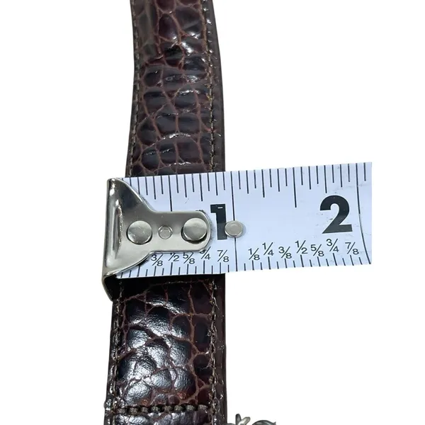 Y2K Brighton Brown Crocodile Embossed Leather Charm Belt M/L 32 Silver Buckle - Image 14