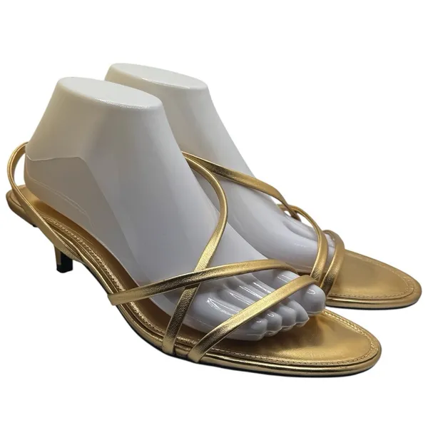Zara Gold Leather Slingback Kitten Heel Sandals Special Occasion Event‎ Chic 10 - Image 5