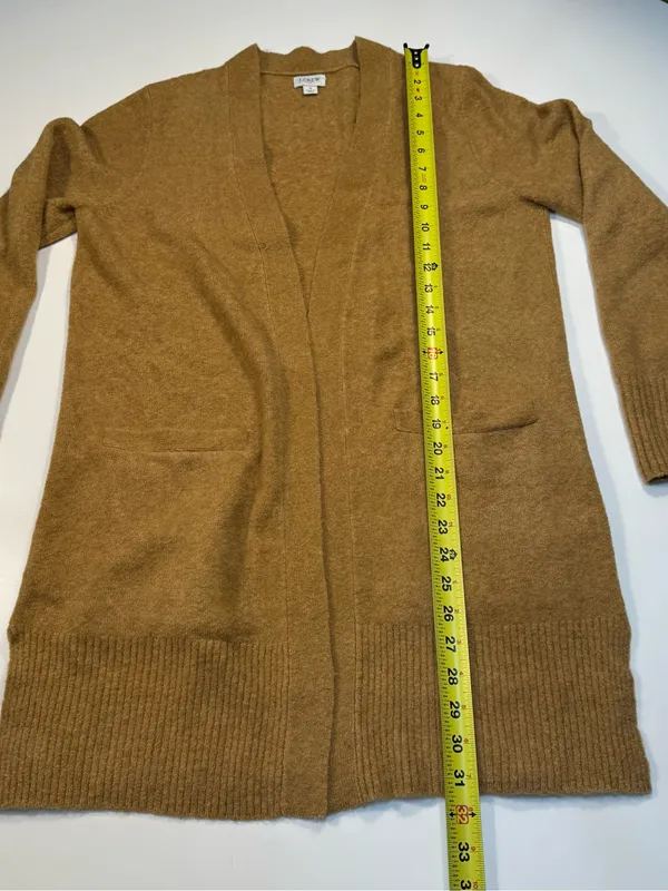 J. Crew Wool Blend Open-Front Mustard-Blend Long Cardigan - Image 3
