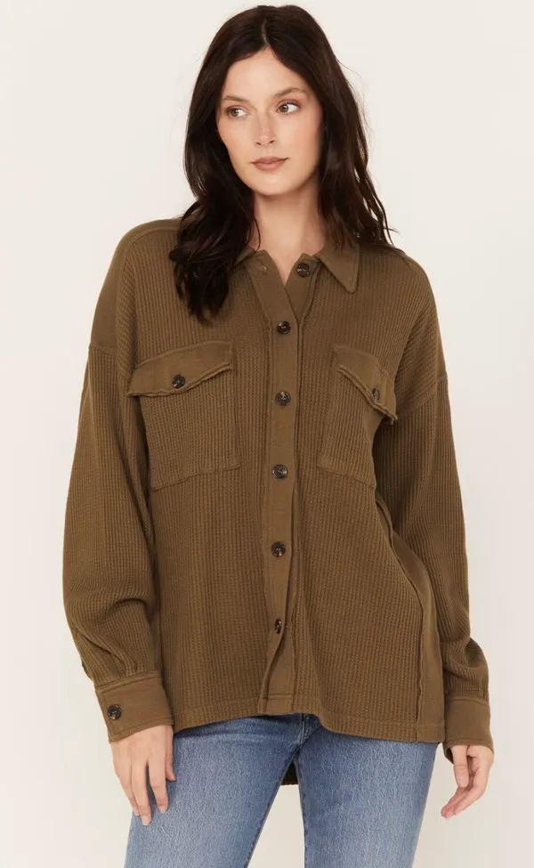 Waffle Knit Shacket Brown Size M - Image 5
