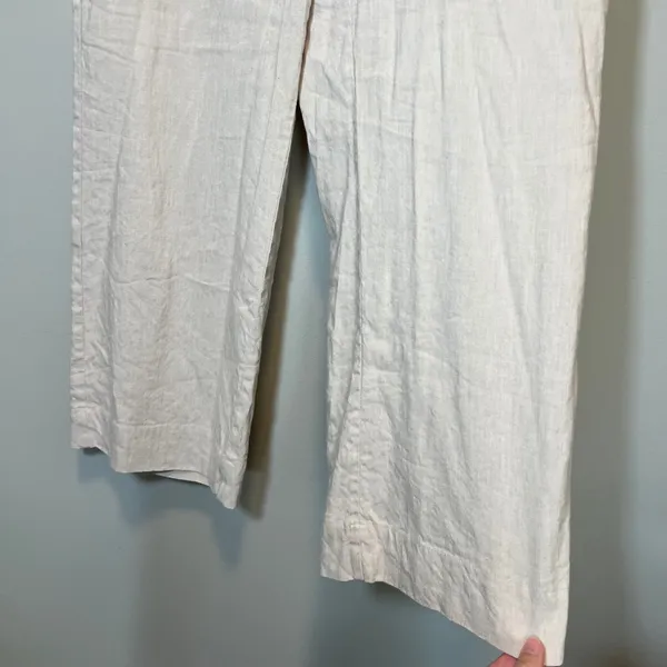 J. Jill Linen Stretch Wide Leg Pants Oatmeal Beige Women Small Pockets Elastic - Image 6